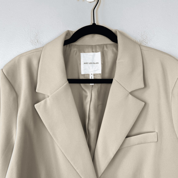 Avec Les Fill Beige Cropped Blazer Stretch Sand Office Single Button Size XL - Picture 2 of 9
